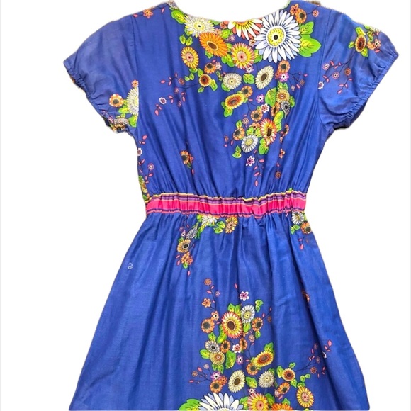 Maurices Super Cute BOHO Dress BLUE w/Bright Orange Yellow Pink Flowers SZ XS - Picture 4 of 5
